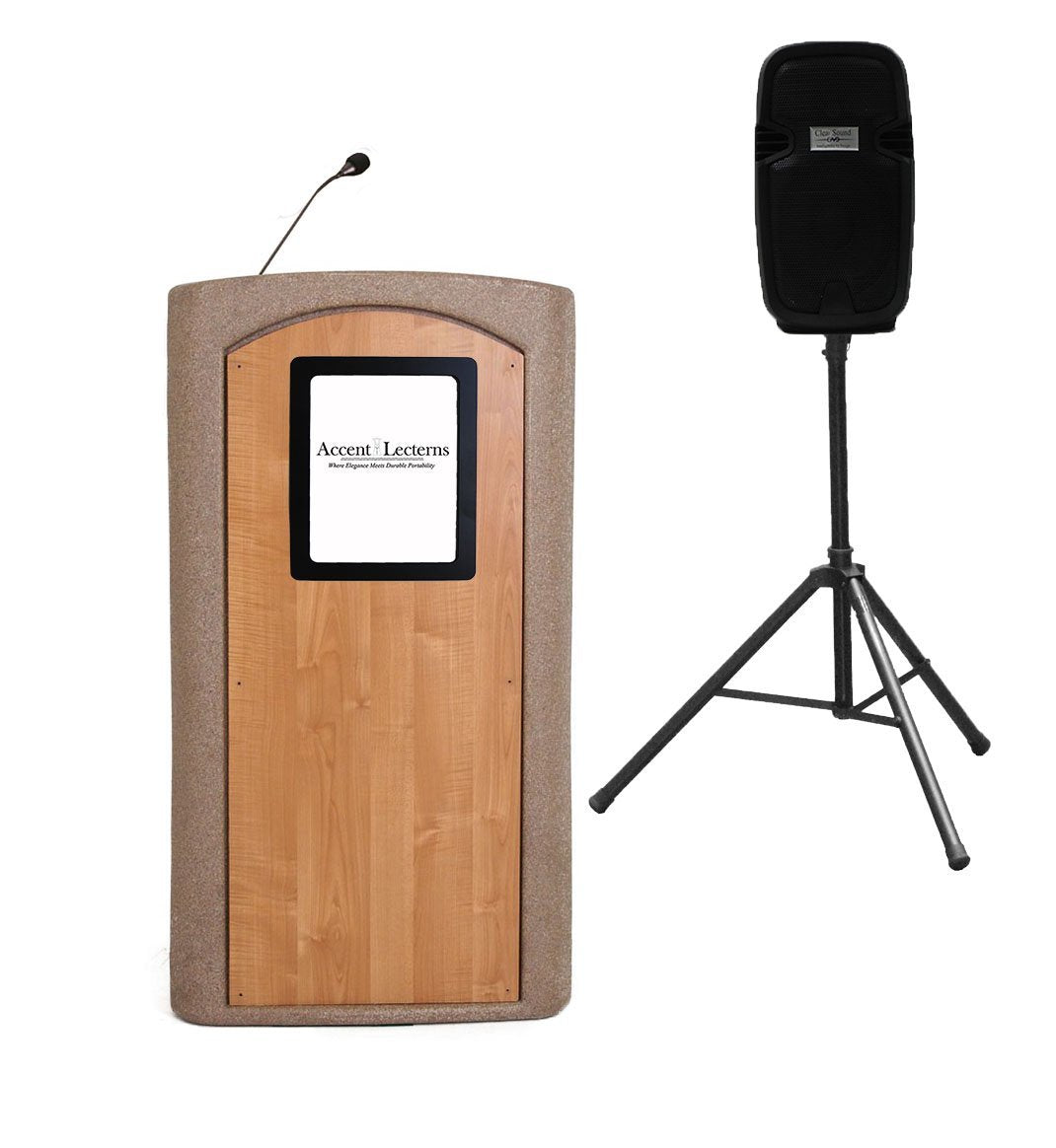 NEW! Accent Classic Presenter Vertical Logo Podium Lectern External Speaker, Beige Granite - Dan James Original