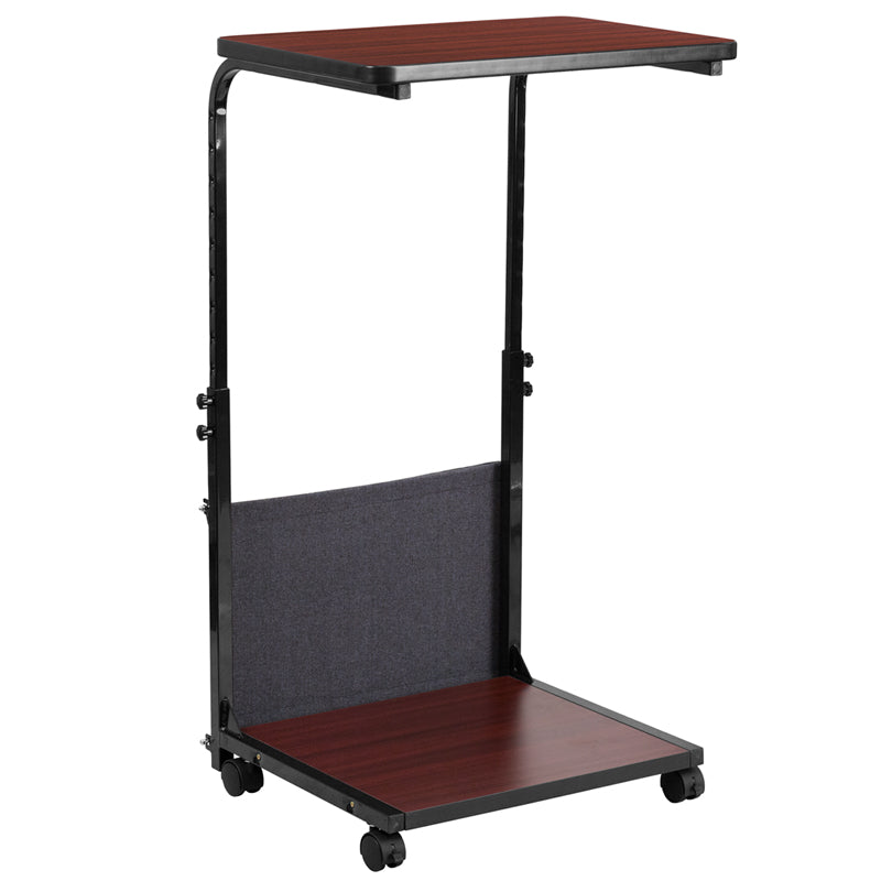 Mobile Sit-Down,Stand-Up Mahogany Computer Desk With Removable Pouch