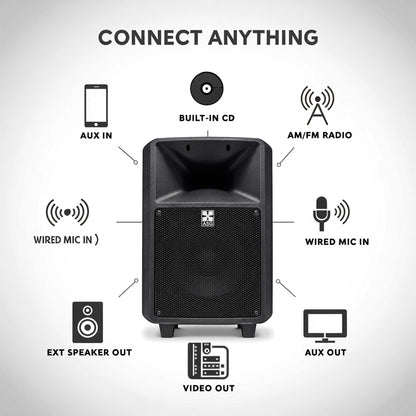 12" Portable PA Sound System with CD Player & Wireless Mics