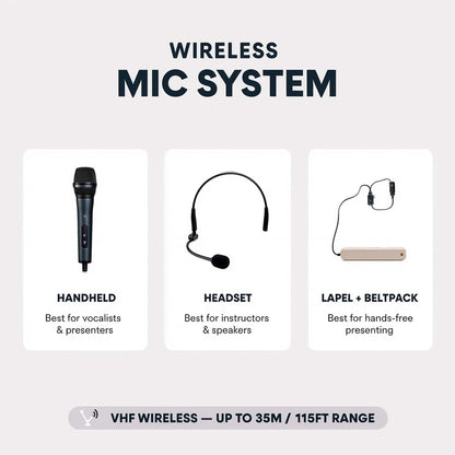 12" Portable PA Sound System with CD Player & Wireless Mics