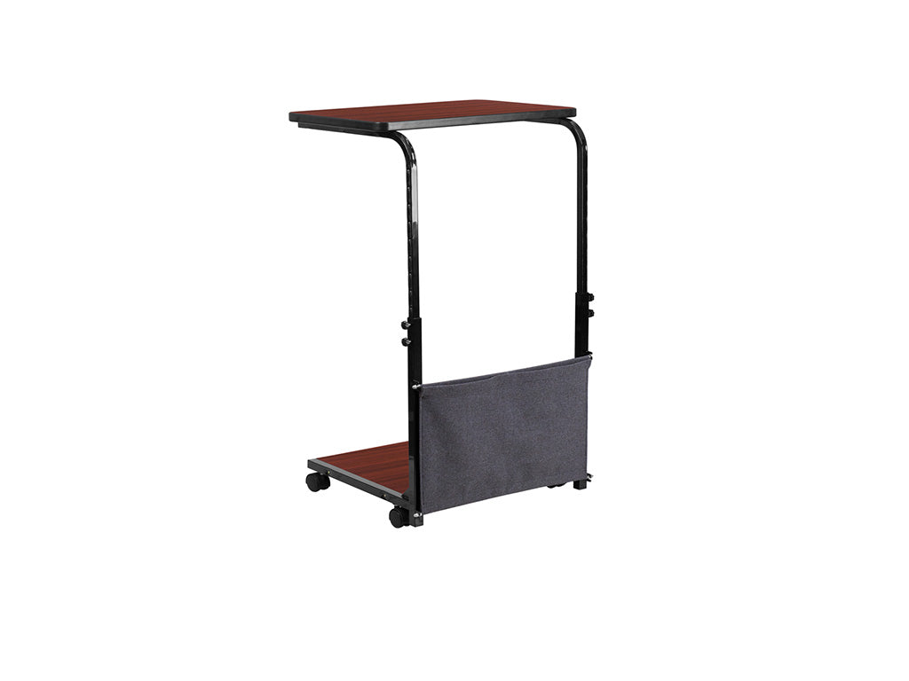 Mobile Sit-Down,Stand-Up Mahogany Computer Desk With Removable Pouch