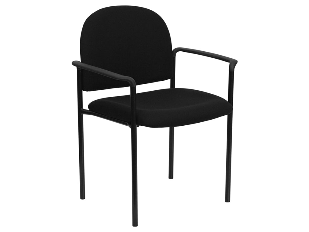 Black Fabric Comfortable Stackable Steel Side Chair With Arms